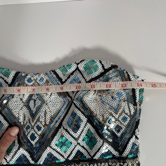 Strapless Sequin Geometric Mini Dress - Picture 9 of 12